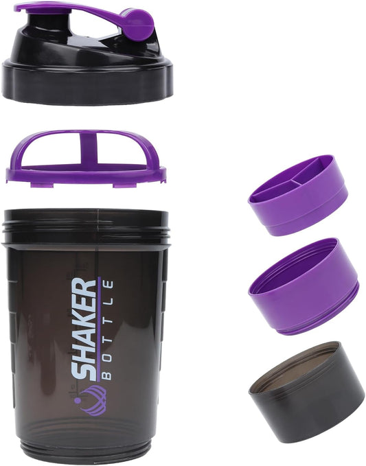 Protein Shaker 500Ml, Eiweiß Shaker Mit Kugel, Auslaufsichere Sport Shake Flasche Für Gym, Proteinpulver Shaker Becher Mit Lagerung, Inkl. Drahtgitter Für Klumpenfreie Proteinshake (Lila)